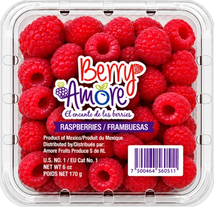 Clamshell de frambuesas Berry Amore de 6 oz